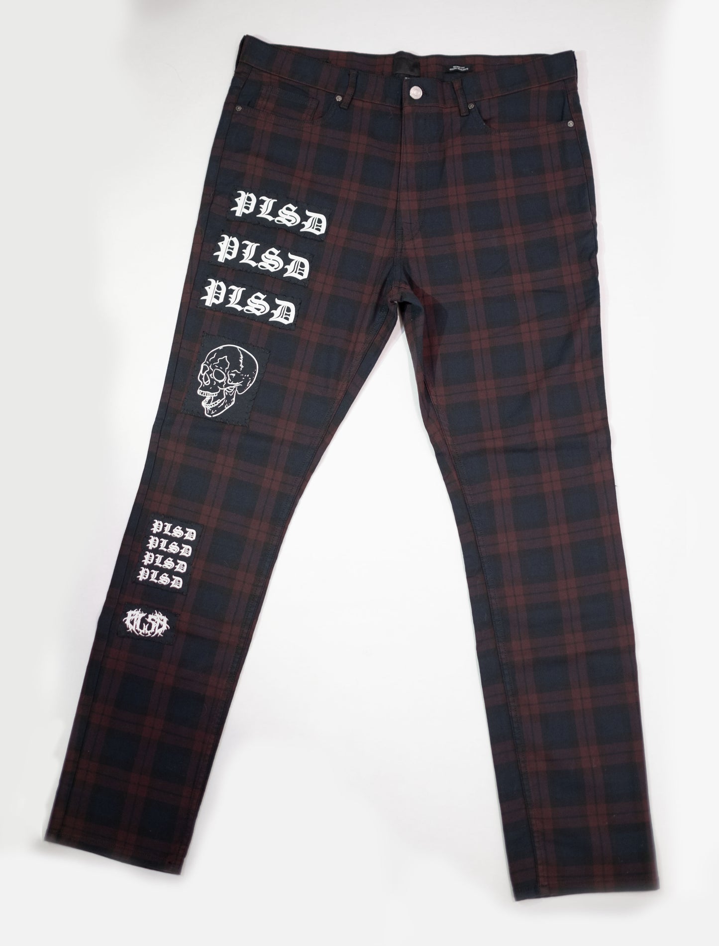 PLAID PATCHWORK PANTS MAROON (1 OF 1)